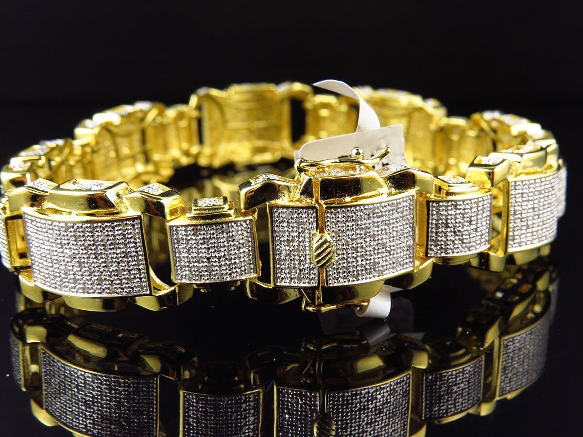 2 ctw Natural Moissanite 14K Yellow Gold Over Statement Link Men's Bracelet 9"