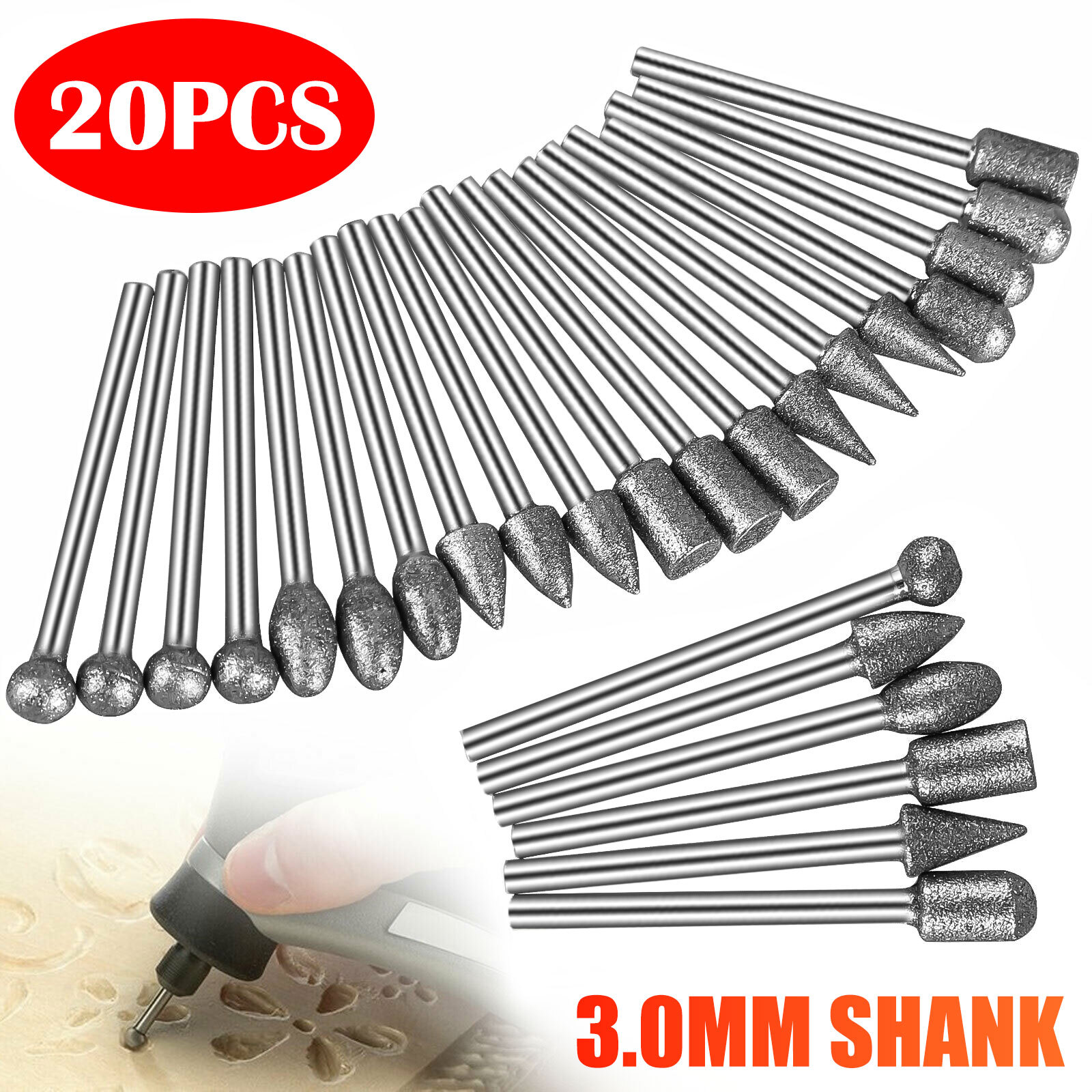 20pcs Diamond Burr Set Drill Bits Mini Drill For Dremel Rotary Tool Accessories