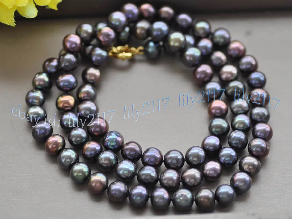Genuine Natural Peacock Black Freshwater Pearl Necklace Jewelry 14-100" 7-8mm