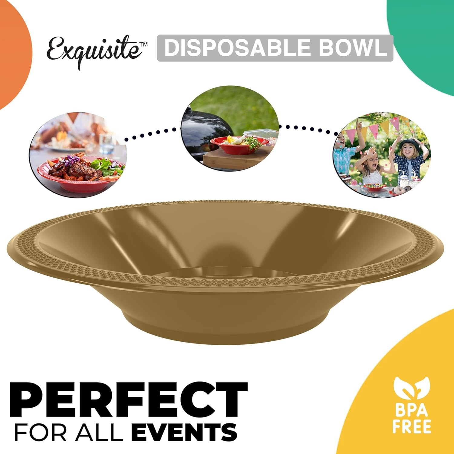 Gold Party Bowls - 50 Pack of 12 Oz Disposable Bowls for All Food Types