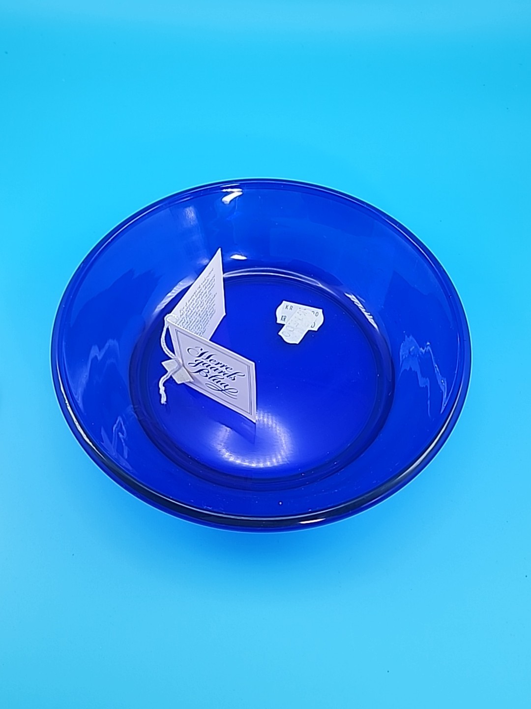 Vintage NOS Hadeland Norway Rimmed Cobalt Blue Glass Bowl 7.5" X 1.75"