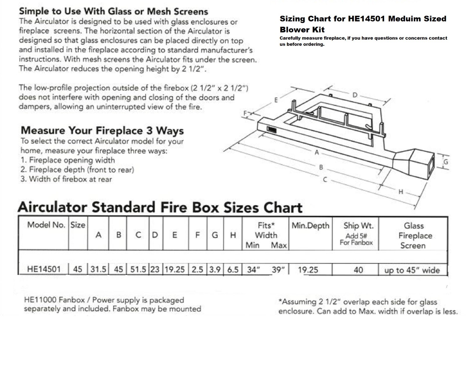 Airculator Masonry Wood Fireplace Blower Heat Exchanger Add 20K Btu's HE14501