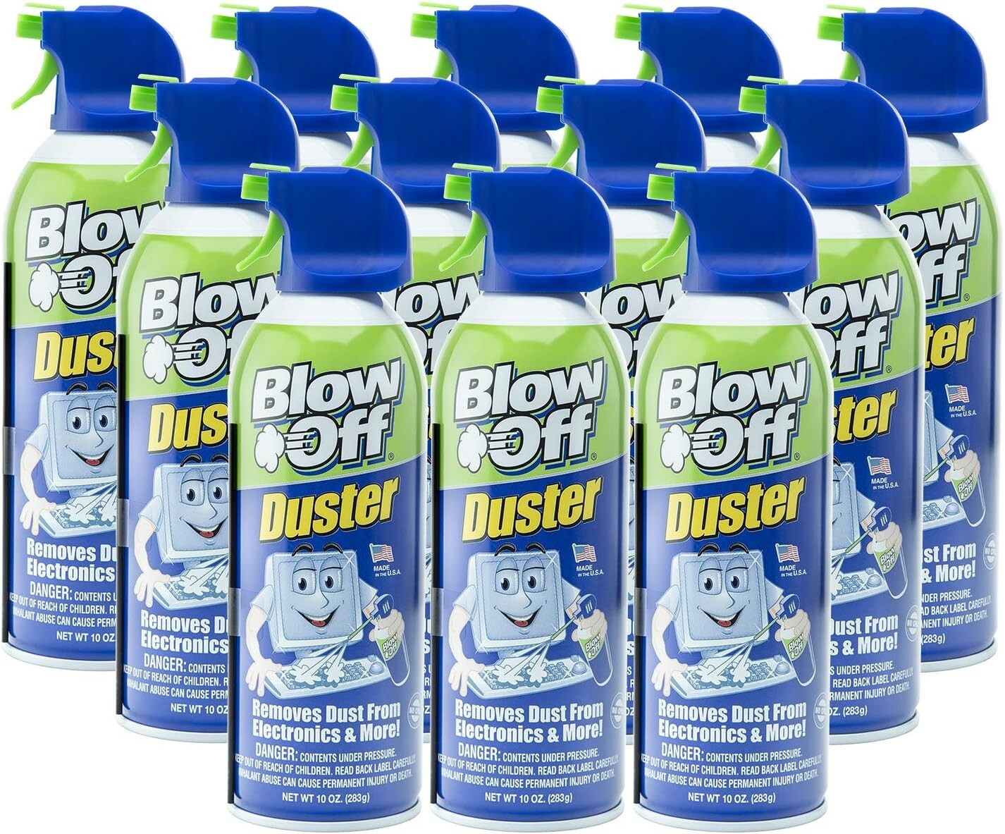 Blow Off Air Duster Can with Nozzle, 10 oz., Blue/Green - 9962 (12 PACK)