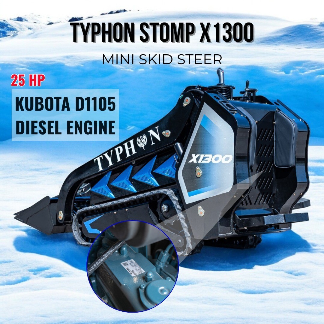 3040lbs TYPHON STOMP X1300 25HP Kubota D1105 EPA Diesel Mini Skid Steer Loader
