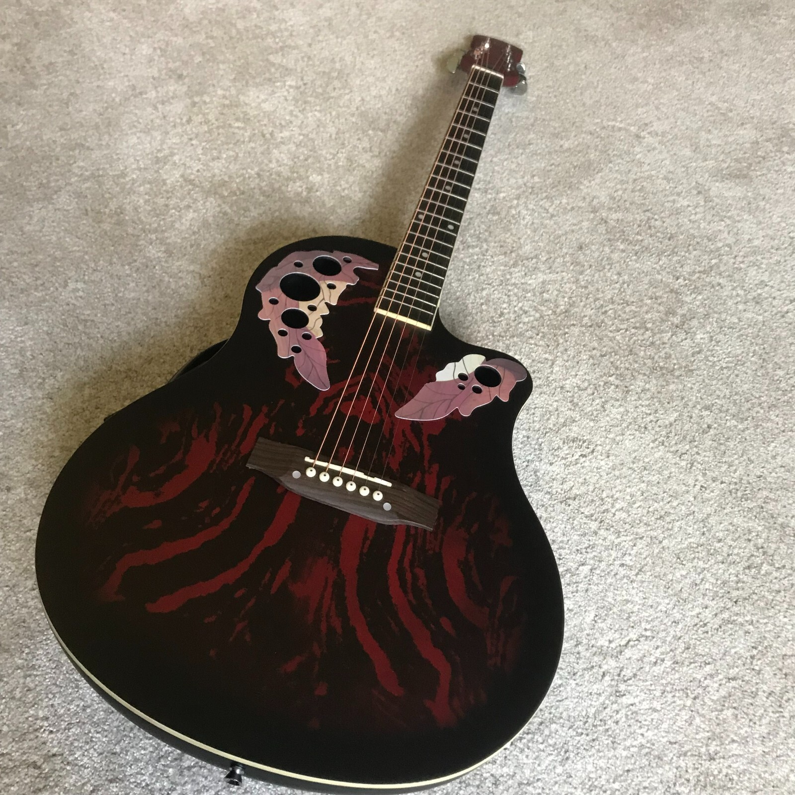 Red Acoustic Electric Guitar, Full Size with Cutaway, Round ABS Back, Gig Bag