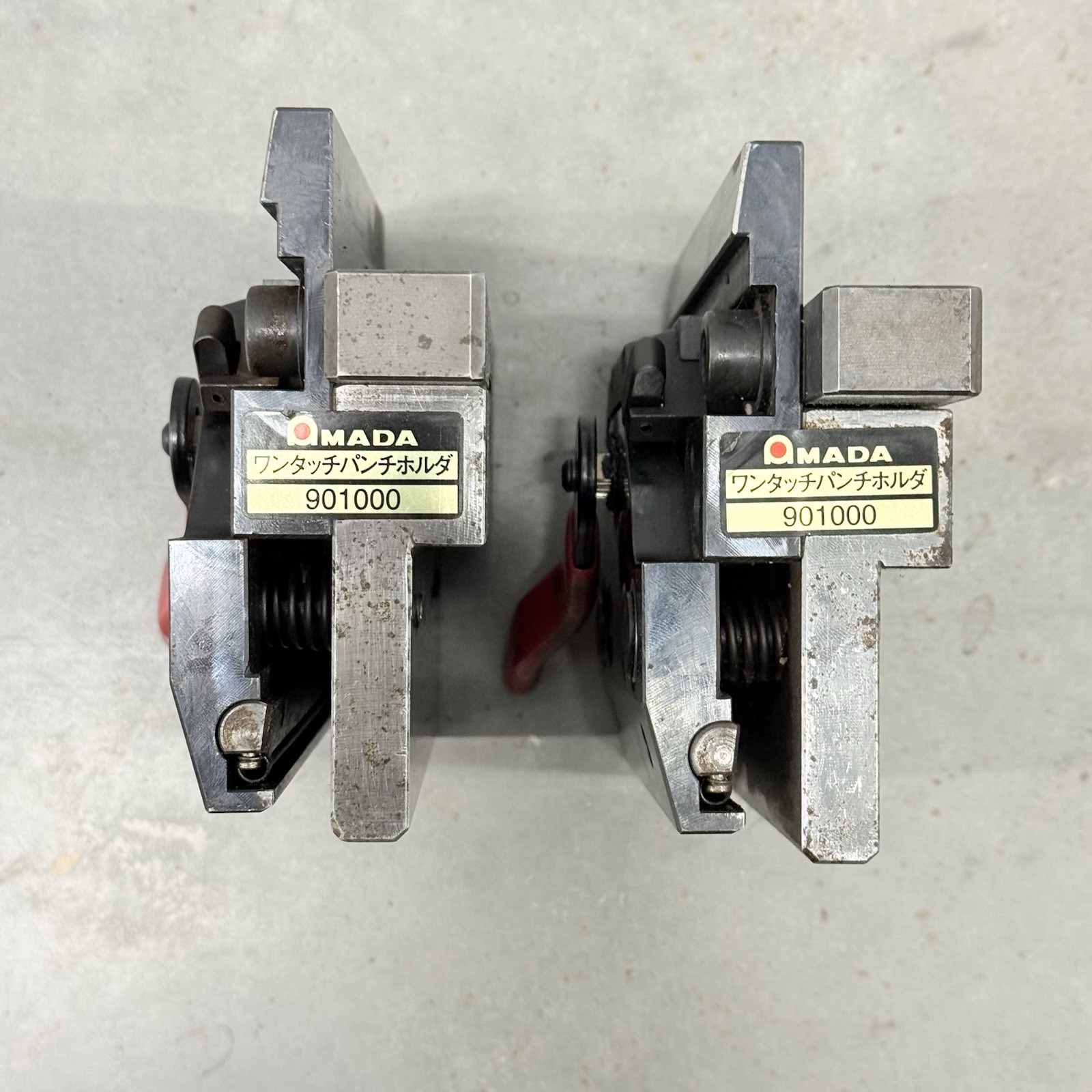 (2) Genuine Amada Single Slide Press Brake Quick Release Clamp Punch Holders