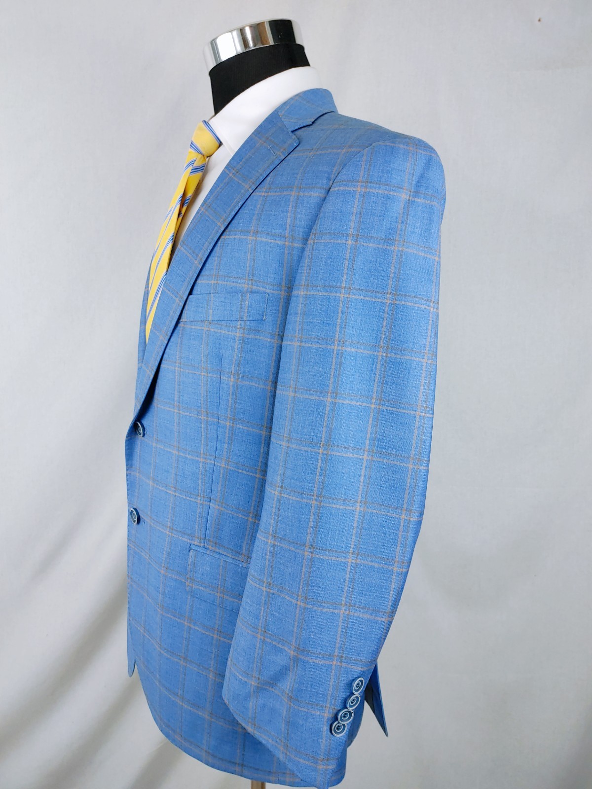 Hart Schaffner Marx Blazer Men 42S Plaid Royal Light Blue Sport Coat Jacket Wool
