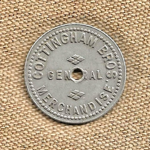 EARLY 1900s ROBARD KY COAL SCRIP TOKEN - COTTINGHAM BROS. GEN'L MDSE - HOLED 50¢