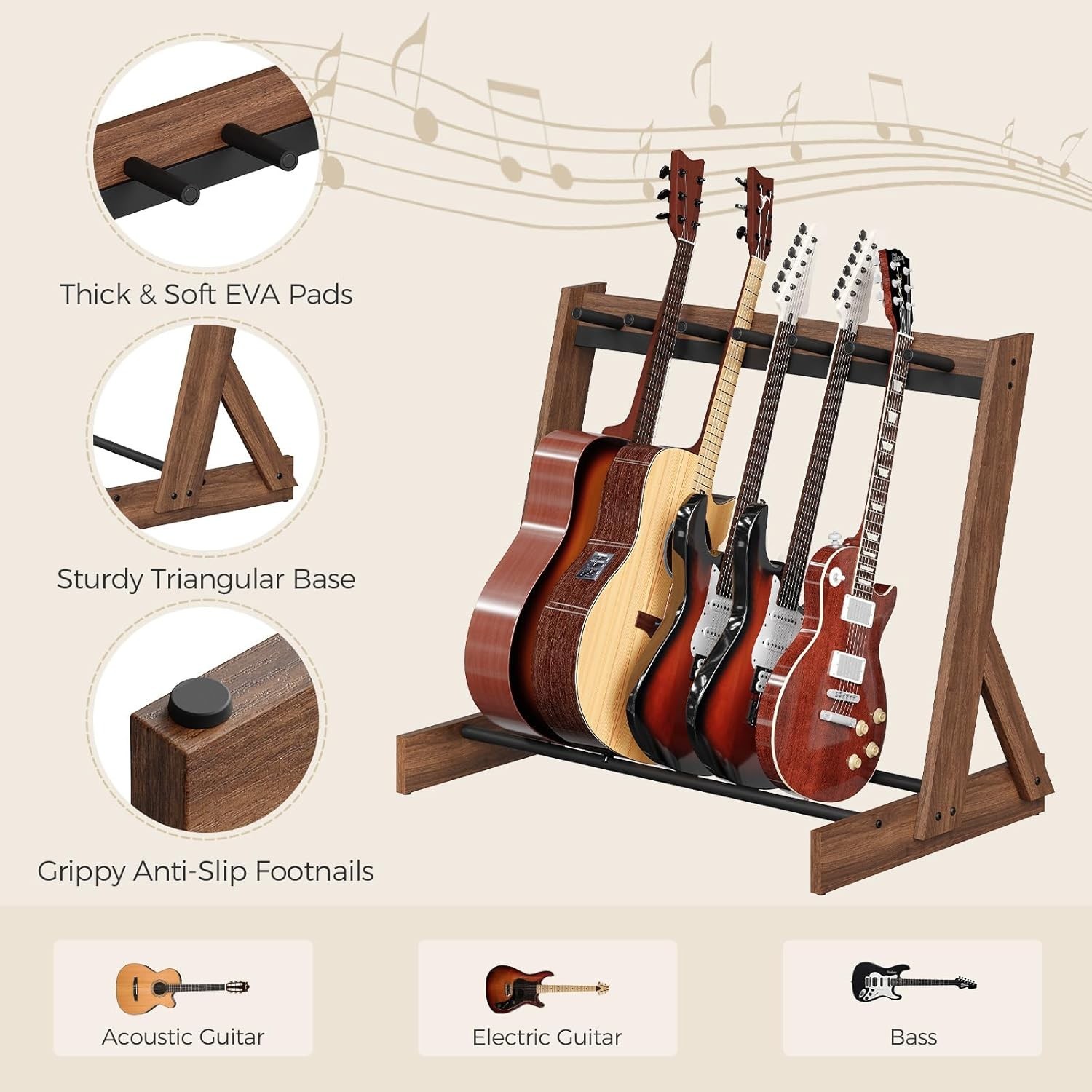 Guitar Stand, Hardwood Guitar Rack for Multiple Instruments, Multi-Guitar Sto...