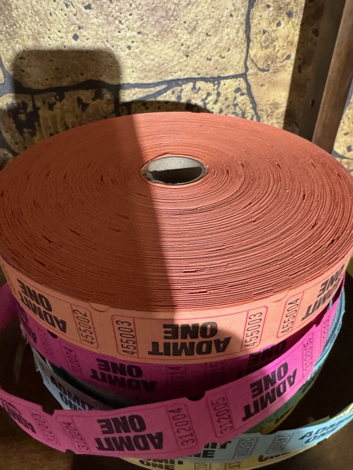 Single Admit One Event Party Carnival Flat Raffle Tickets Assorted Colors