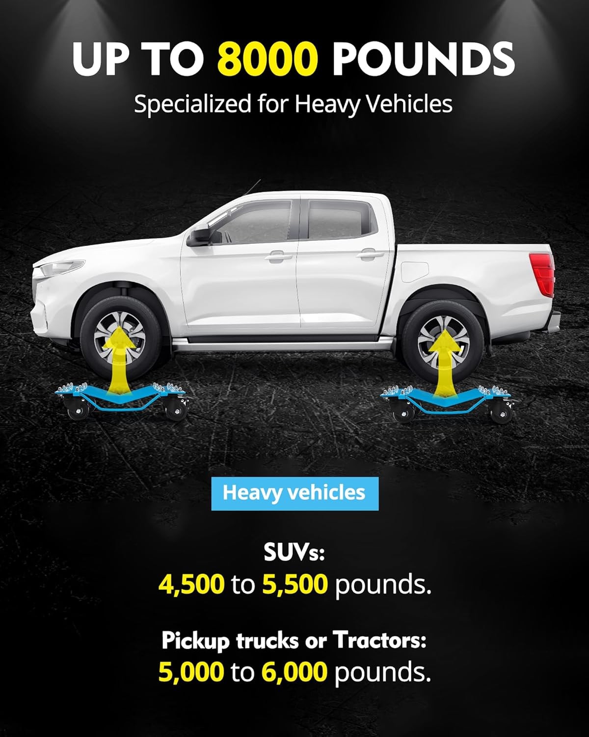 Car Dolly Set 8000 lbs Heavy Duty Manganese Steel Wheel Dollies with 360° Wheels