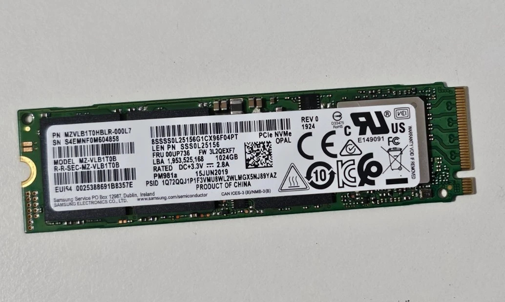 1TB Samsung PM981a PCIe 3.0 x4 NVMe SSD MZVLB1T0HBLR-000L7