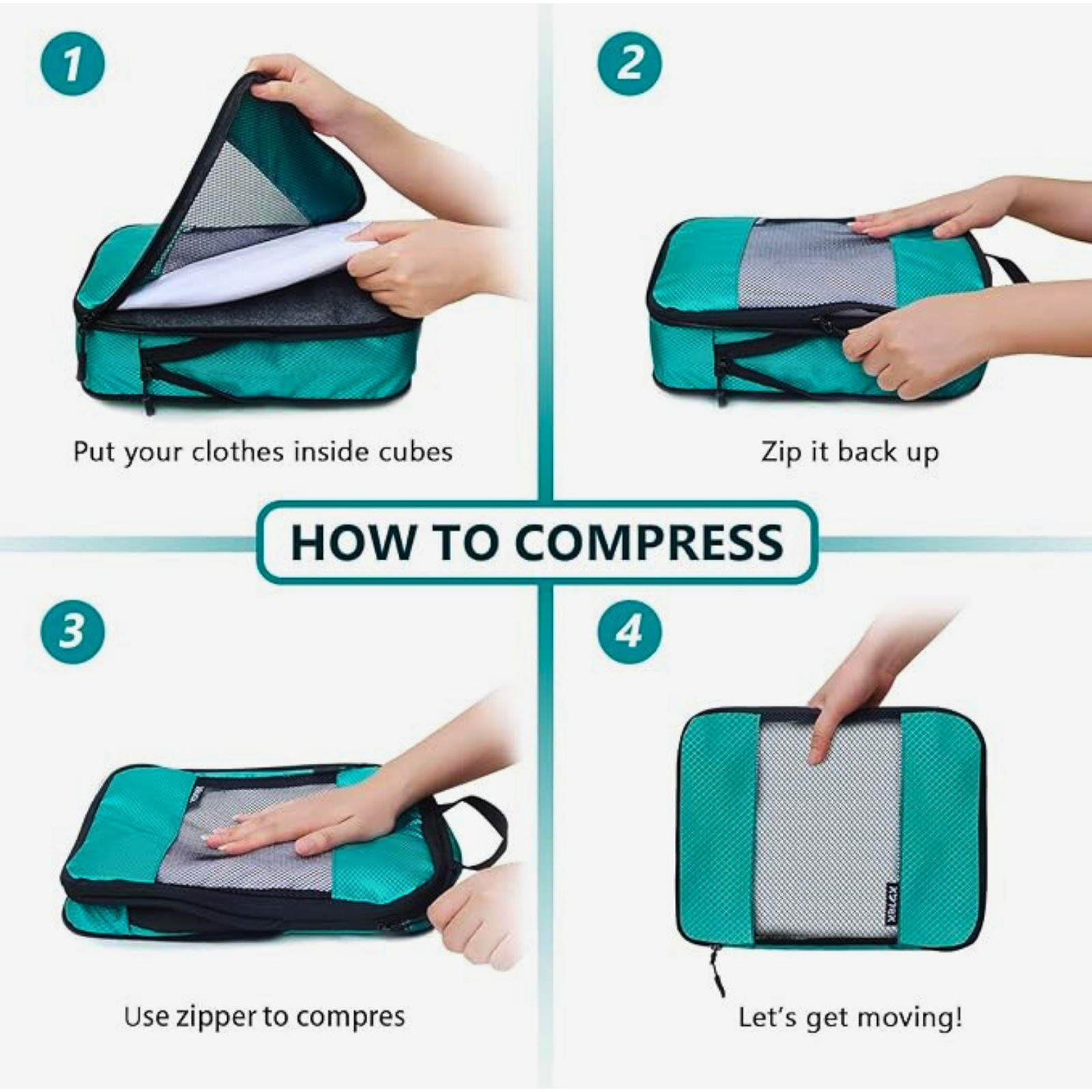 Compression Packing Cubes Set – 5 Lightweight Luggage Organizers bags for Travel