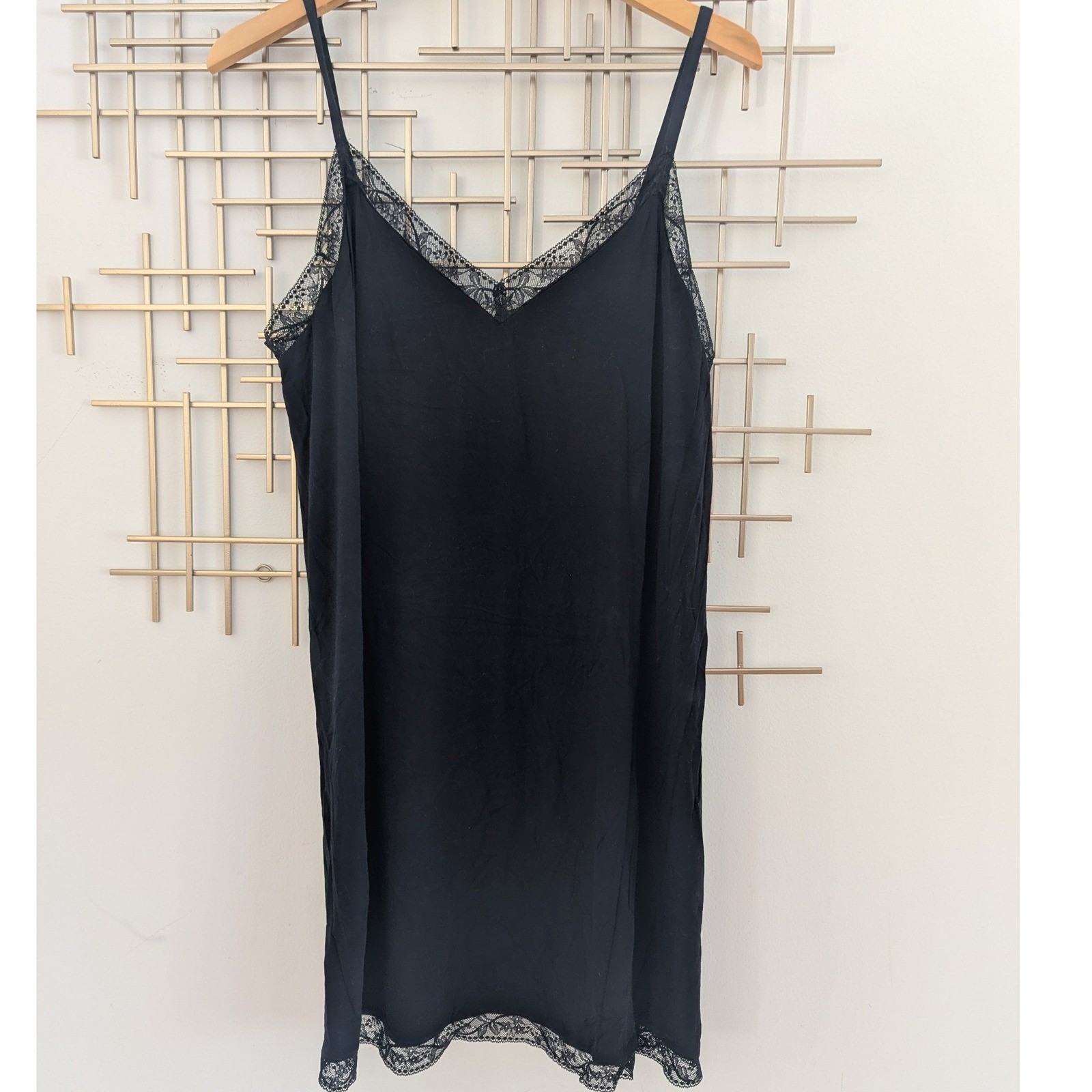 Soma Cool Nights Black Lace Trim Camisole Slip Dress Nightie Chemise Coquette L