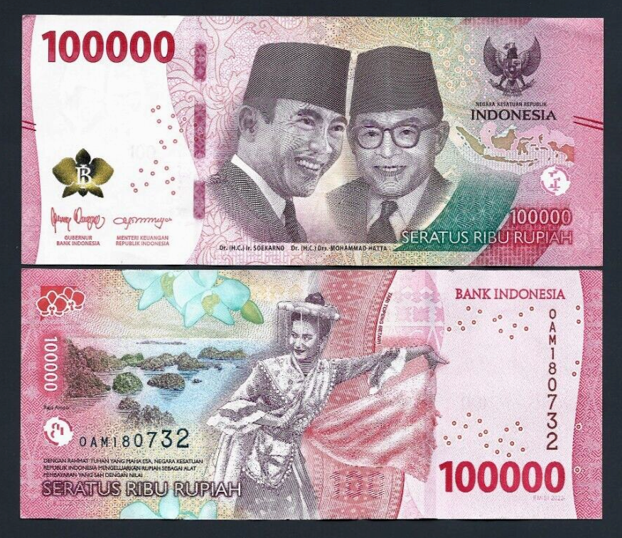 100,000 Indonesia New Type 2022 RUPIAH Circulated Currency 100000 IDR Cir