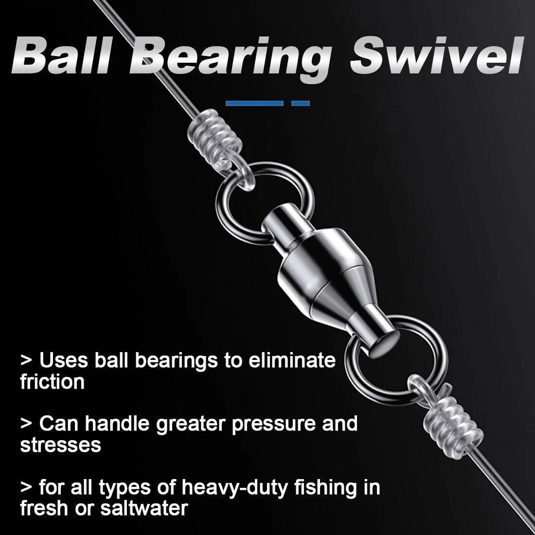 Black Fishing Ball Bearing Swivel Solid Rings Stainless 0/1/2/3/4/5/6/7/8/9/10#