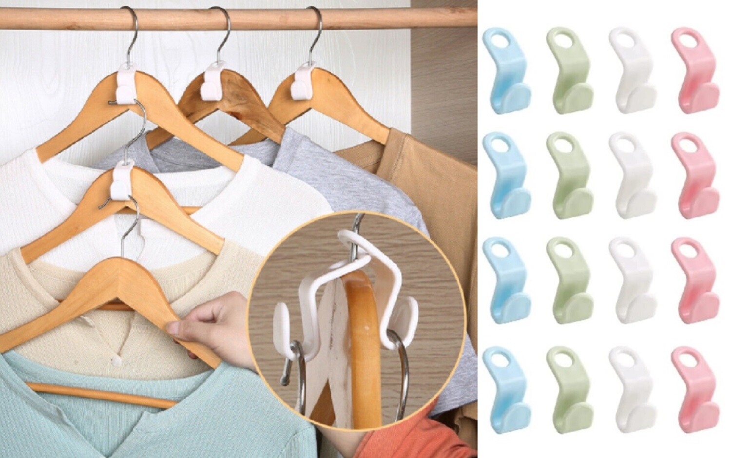 40 Hanger Connector Hooks Space Saving Closet Organizer Cascading Hanger Clips