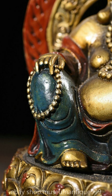 11.6" Old Chinese Bronze Buddhism Happy Laugh Maitreya Buddha Statue Painting