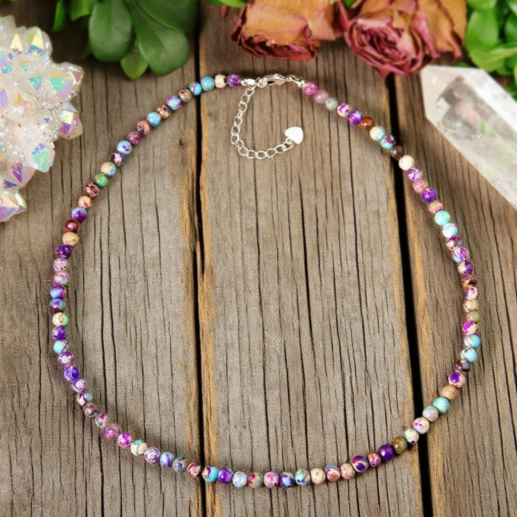 Galaxy Sea Sediment Jasper 4mm Beaded Choker, Natural Healing Gemstone Necklace