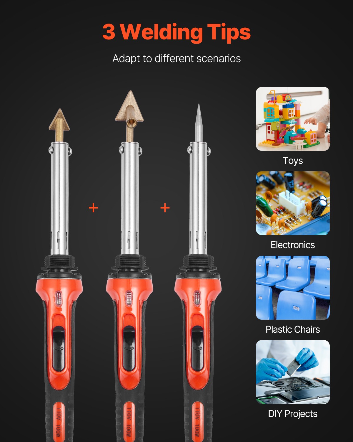 VEVOR Plastic Welder Kit 60W/100W Plastic Welding Kit with 3 Tips & 20 Rods