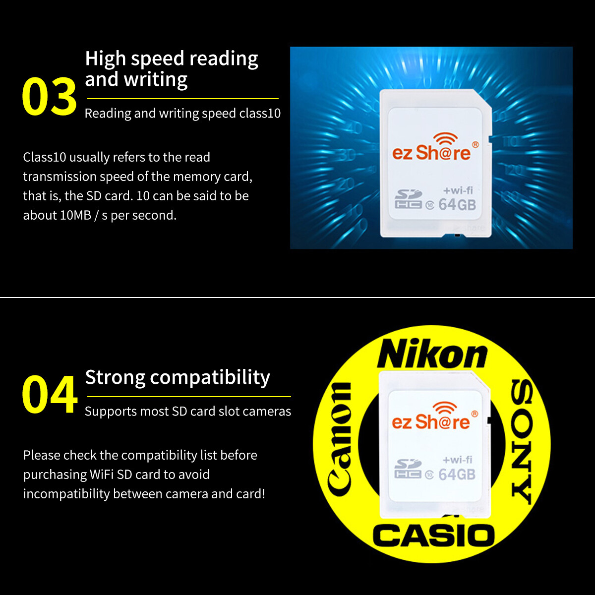 Wi-Fi Wireless SDHC 32GB Class 10 SD Memory Card for Eye Fi Transcend Ez Share