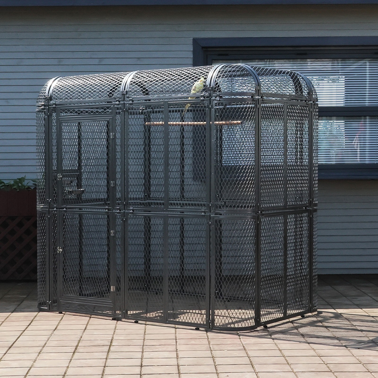Large Walk-in Silver Flight Bird Cage Aviary Parrot Macaw Finch Metal Aviary