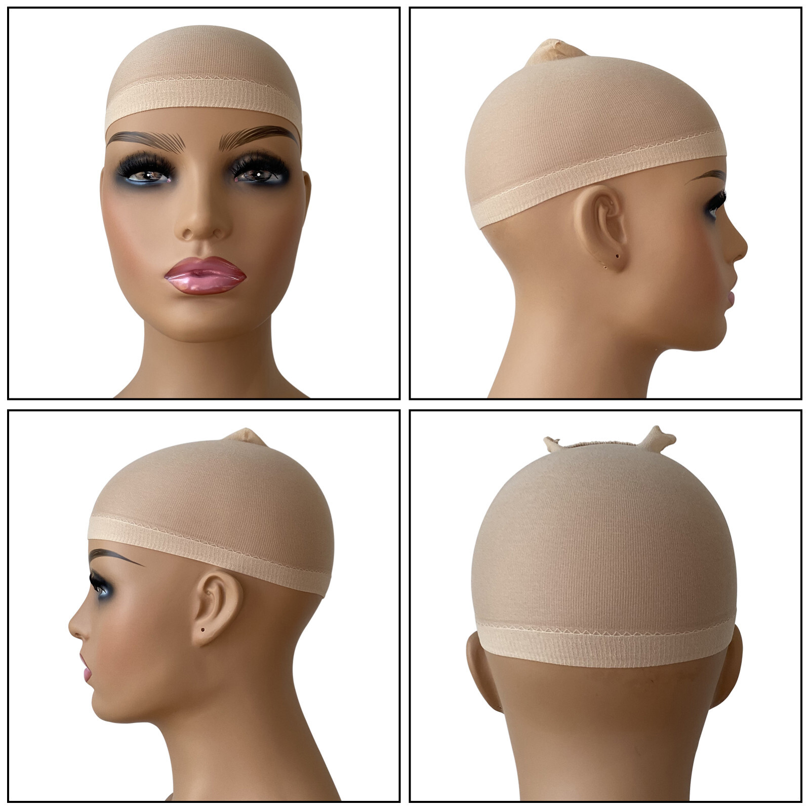 2pcs Deluxe Nylon Stocking Stretchy Wig Caps Light Coffee,Nude,Black, Beige