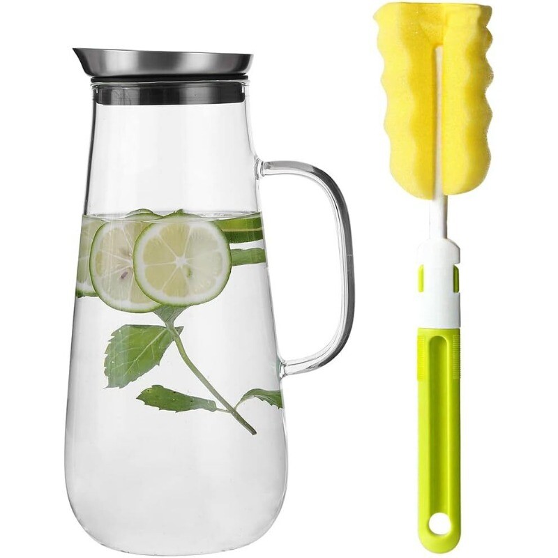 50oz/1500ml Glass Pitcher with Handle and Stainless Steel Silicone Filter Lid