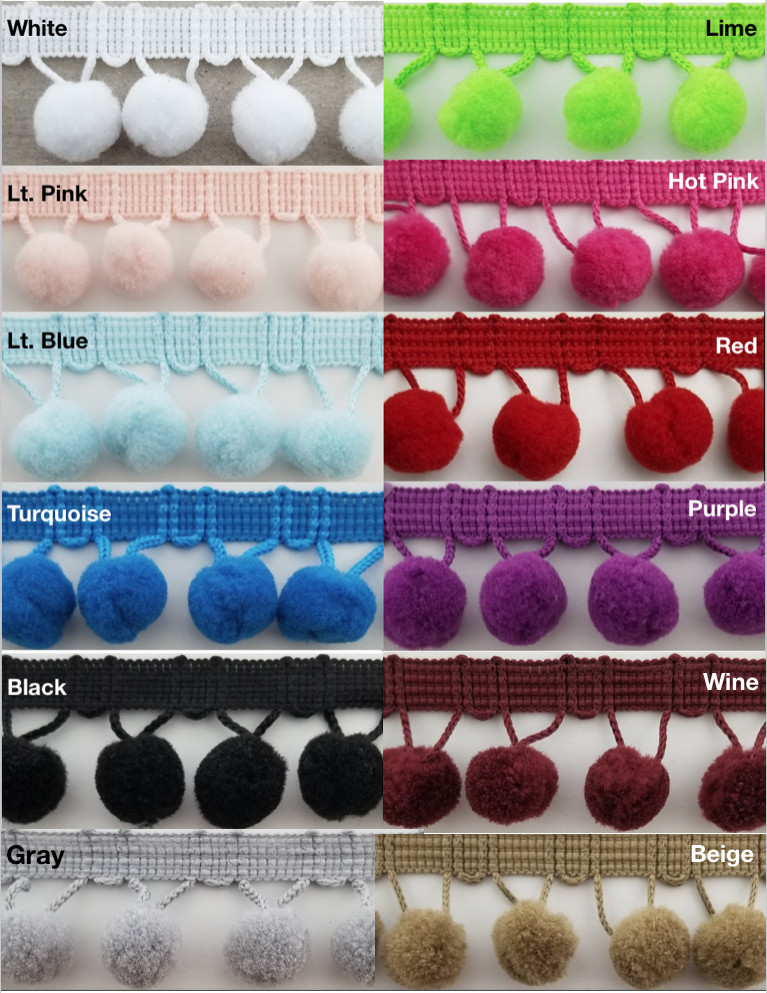 5/8" Pom Pom Poly Ball Fringe - MADE IN USA - 12 Continuous Yards - Many Colors!