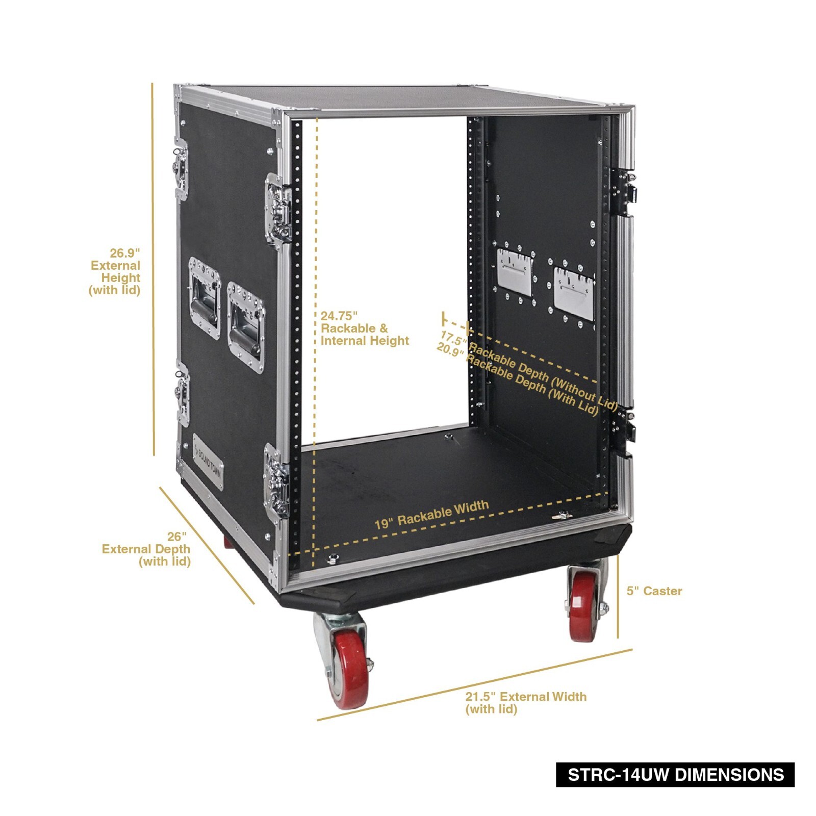 Sound Town 14U PA DJ Rack/Road Case with 21"Depth Plywood,Casters (STRC-14UW)