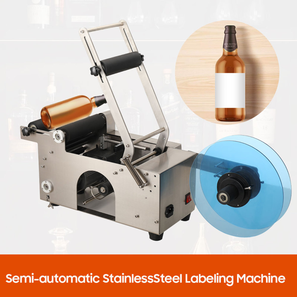 Semi-Automatic Round Bottle Labeling Machine, φ0.6-4.7" Adjustable Labeler