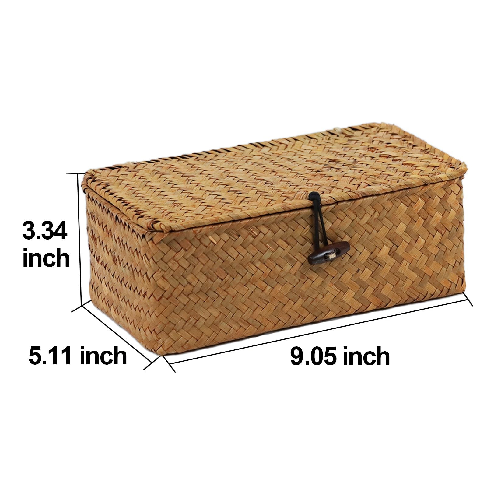 Wicker Storage Basket with Lid, Natural Seagrass Storage Baskets for Organizing,