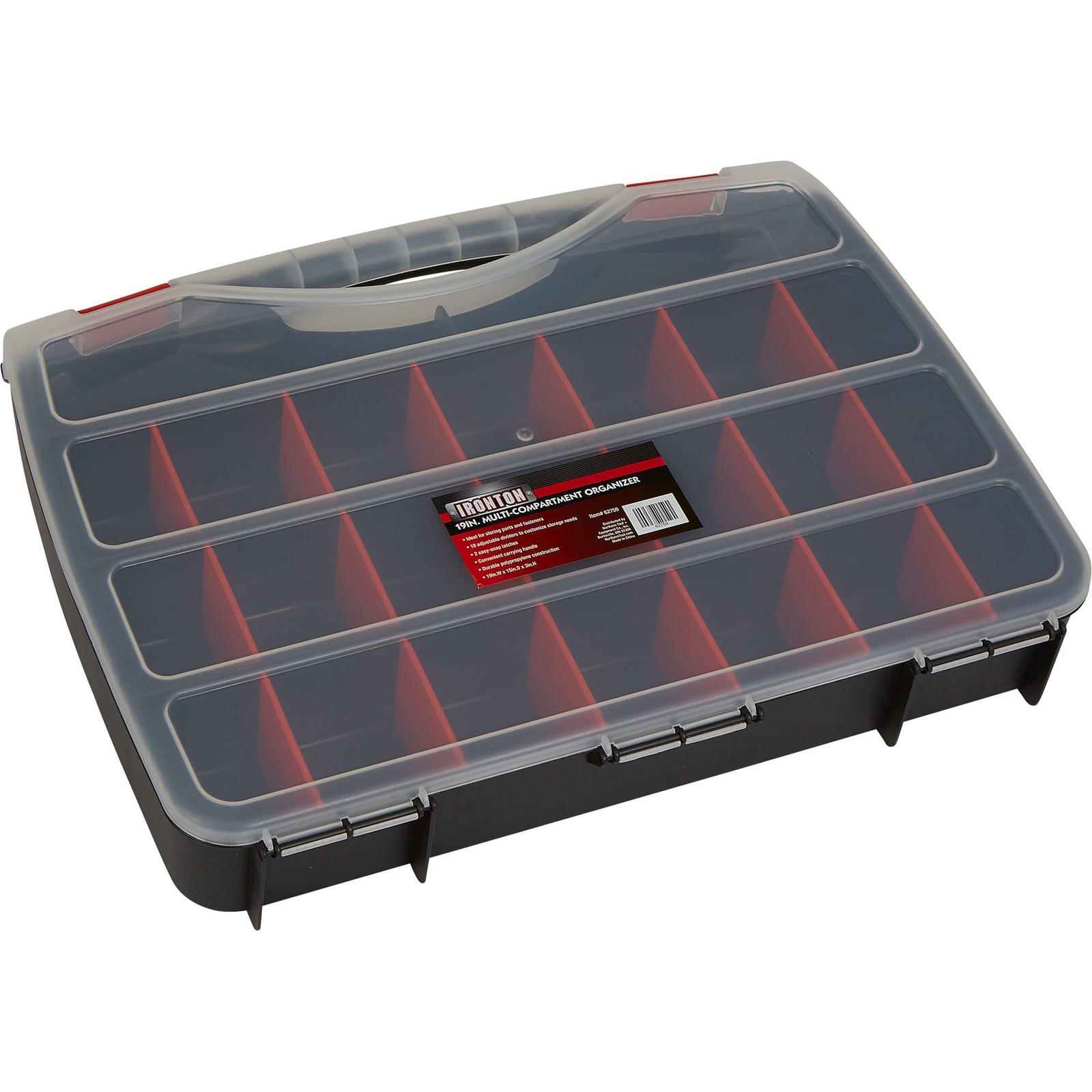 Ironton Plastic Organizer, 19in.W x 15in.D x 3in.H, 21 Adjustable Compartments