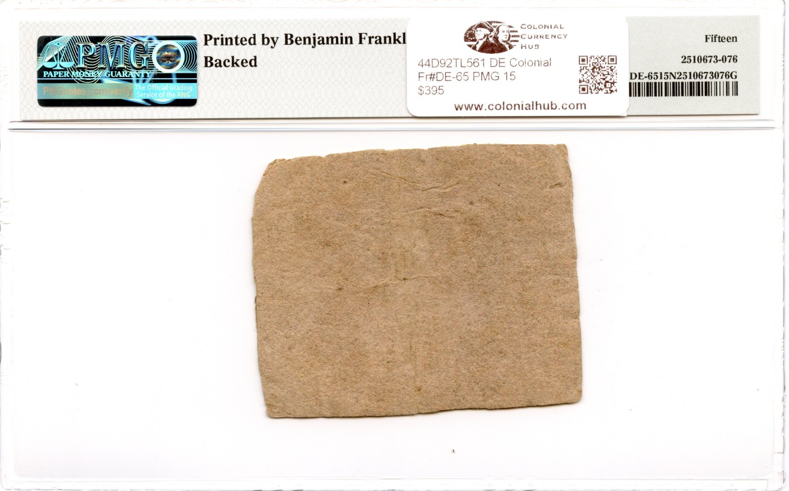 Delaware Colonial Note Fr#DE-65 June 1, 1759 5s PMG F-15 *Ben Franklin*