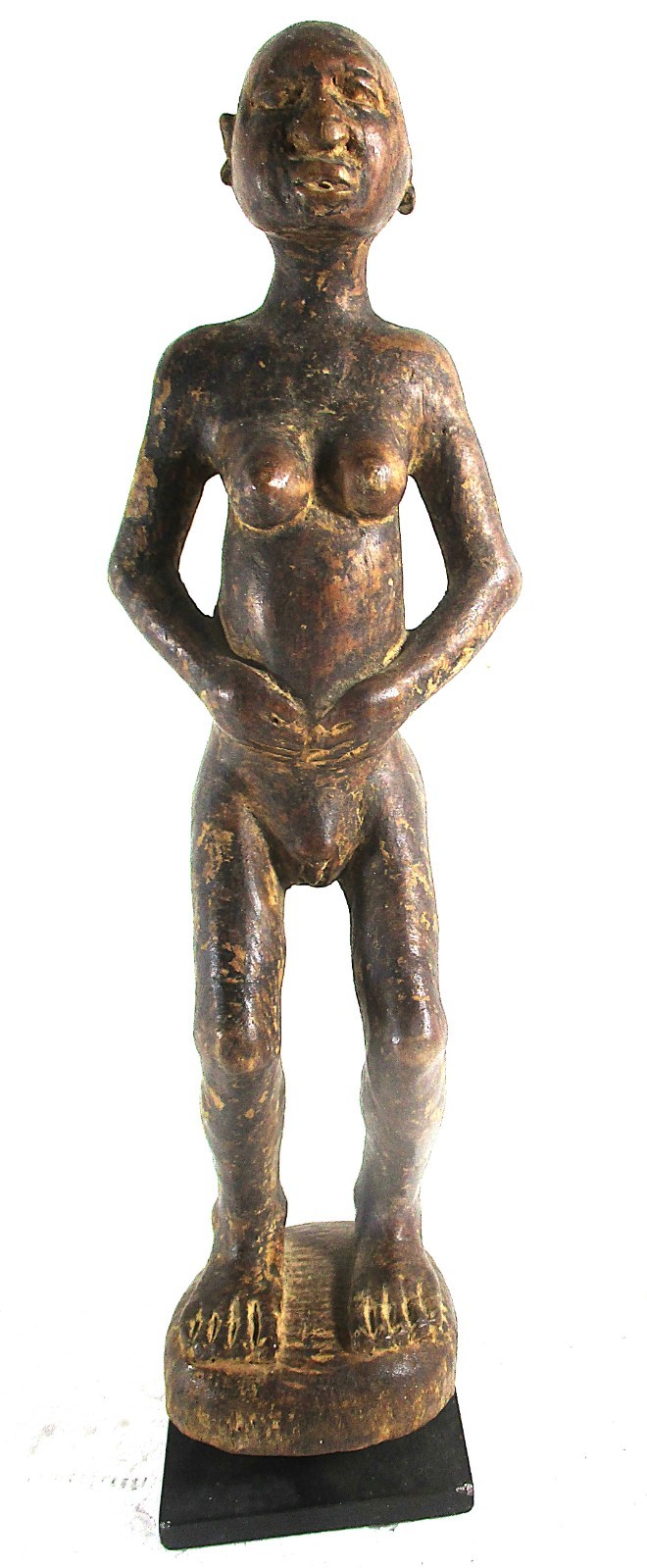 OLD AFRICAN WOOD CARVING, REALISTIC NUDE 10 1/2" FEMALE, MAKONDE?