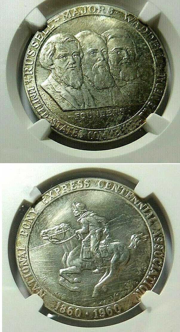 1960 HK-582 : NGC MS 66 : Gem SILVER Pony Express Centennial Off. Medal ASW 0.83
