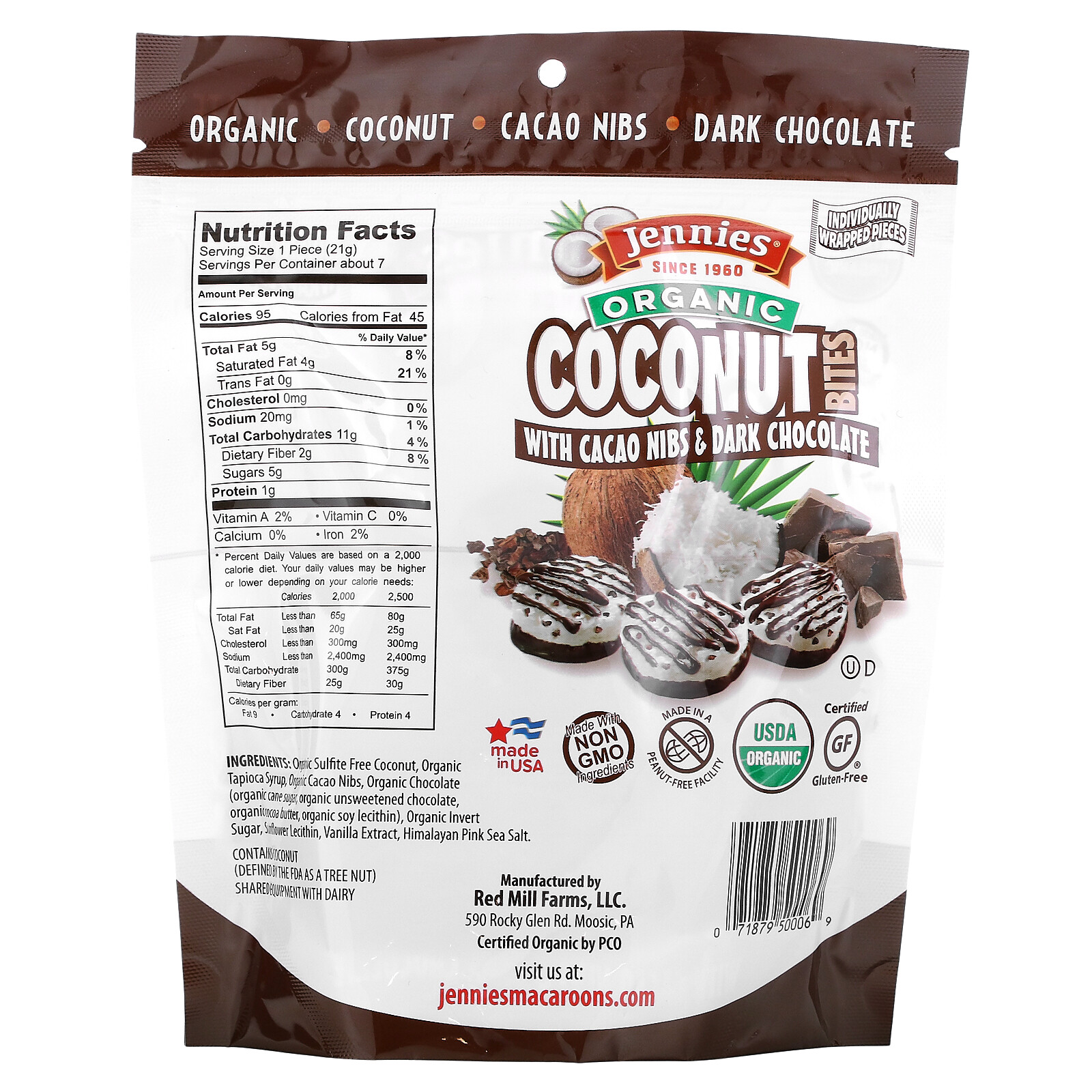 Organic Coconut Bites, with Cacao Nibs & Dark Chocolate, 5.25 oz (149 g)