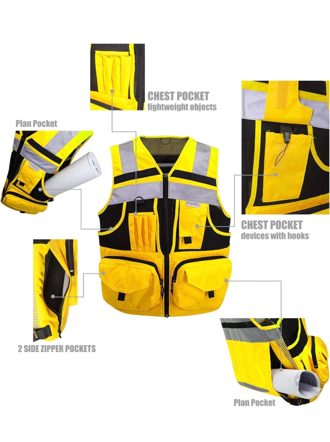 3M Reflective Stripes Safety Vest Workwear For Men And Women Hi-Vis Vest