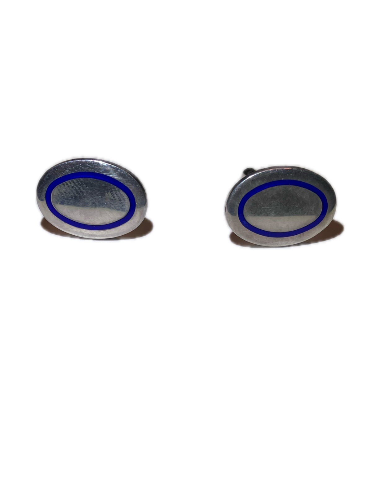 Silver blue enamel oval cufflinks Men’s