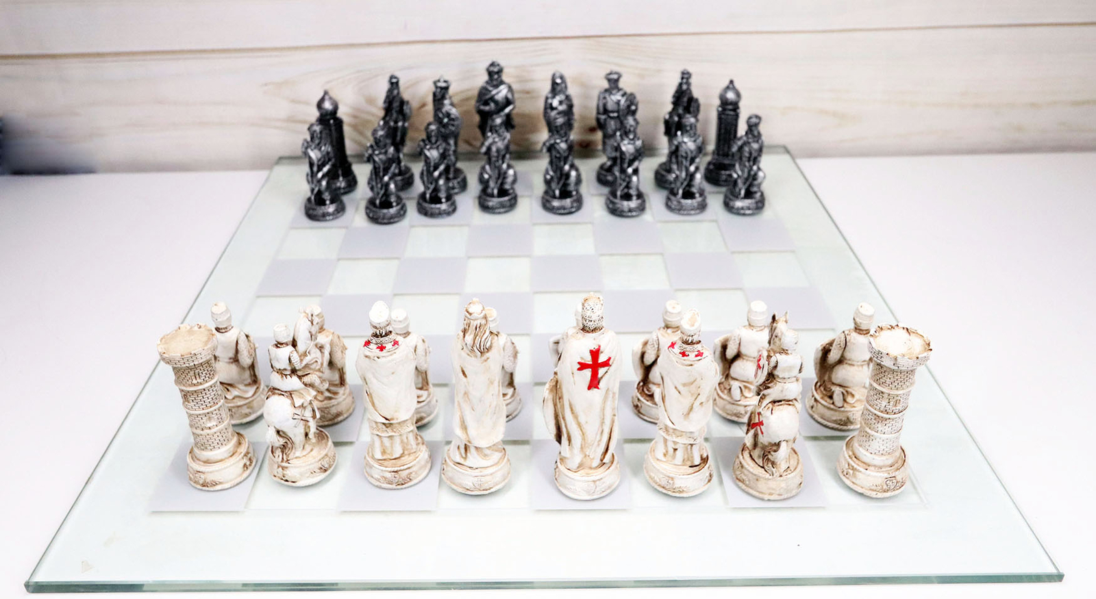 Ebros Crusader Christian Kingdom VS Ottoman Empire Chess Pieces Glass Board Set