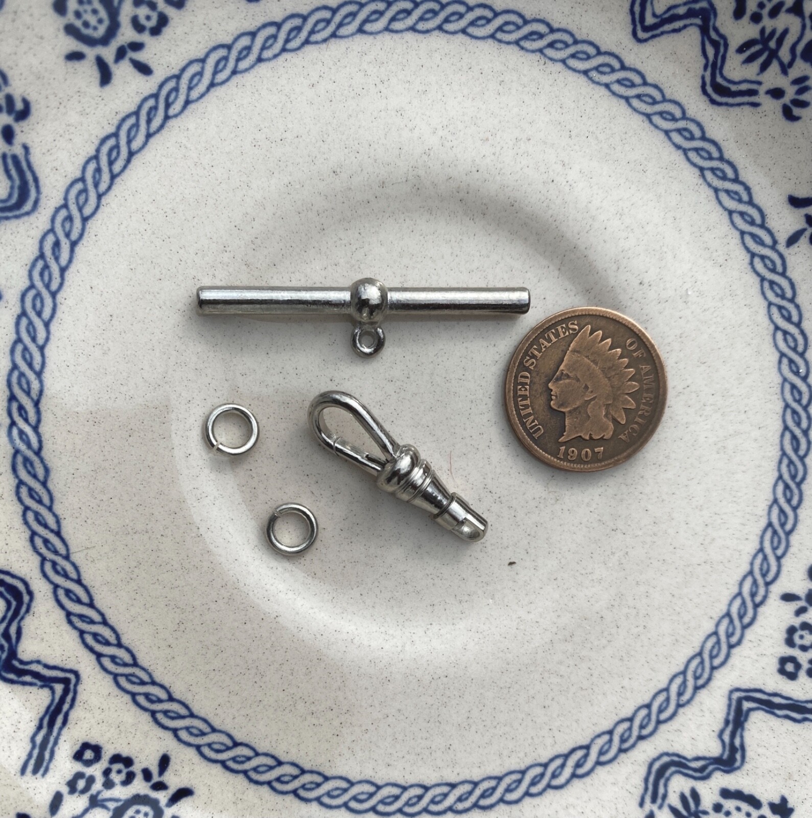 1 Set Silver Tone Swivel Clip & T- Bar Toggle Clasp Pocket Watch Chain Repair