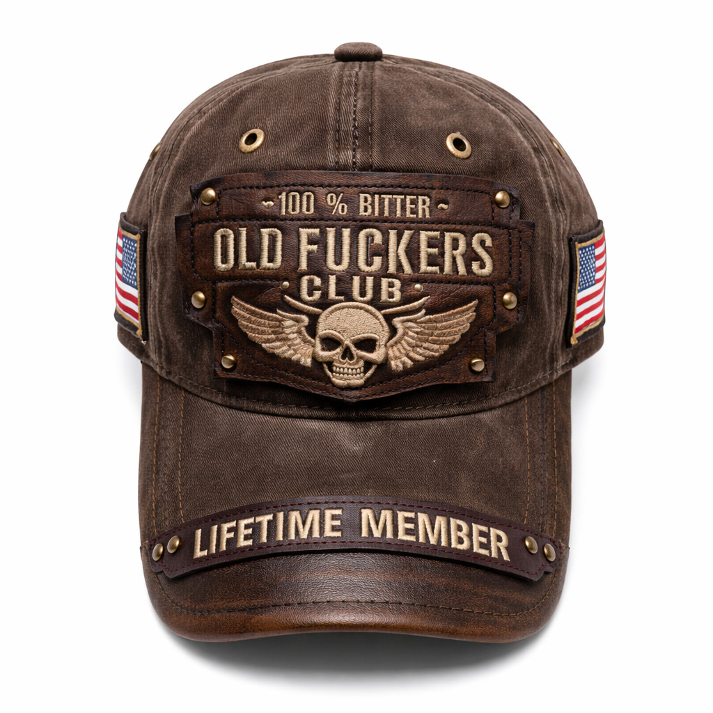 Vintage Leather Embroidered Cap - Old F*ckers Club 100% Bitter Lifetime Member