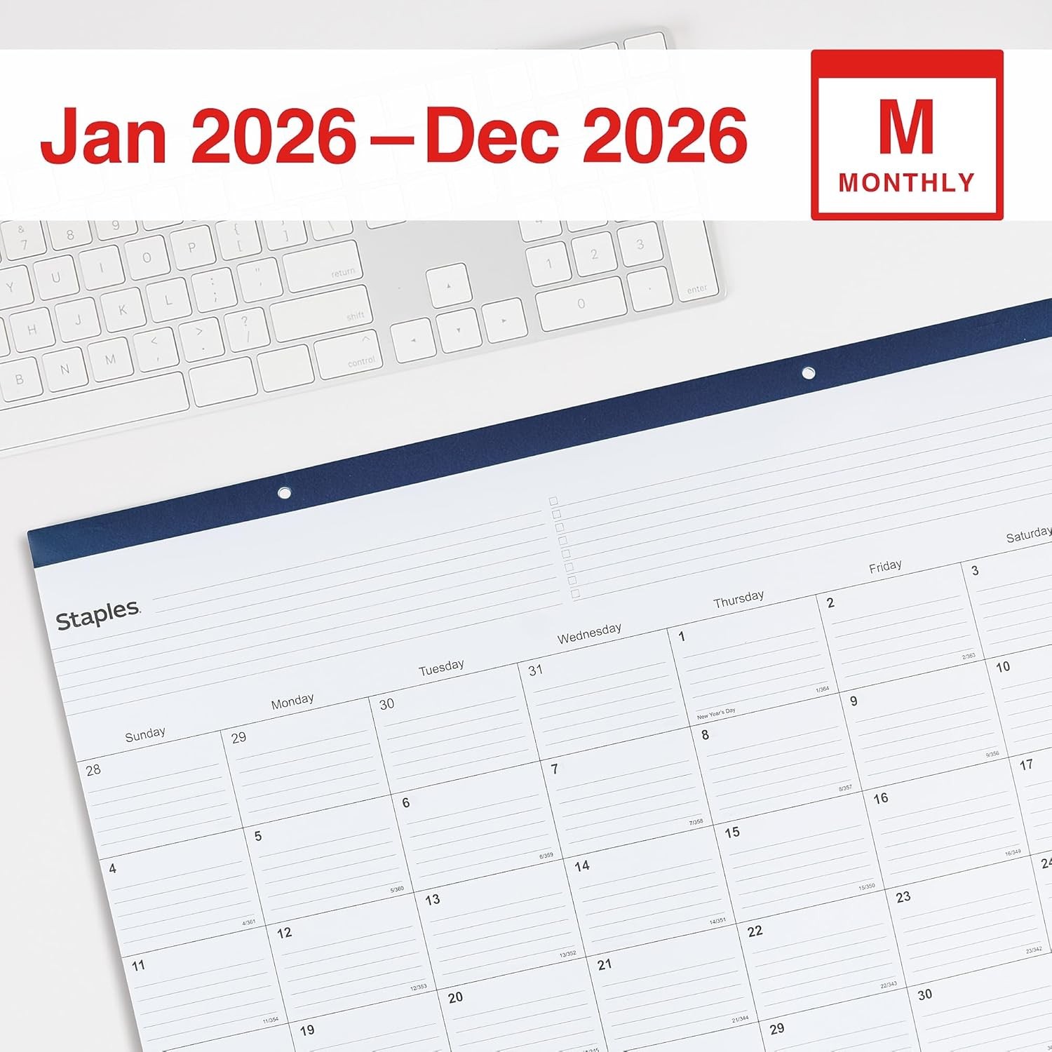 2026 Monthly Desk Pad Calendar 21.75"x17" Large Planner White/Black ST12951-26