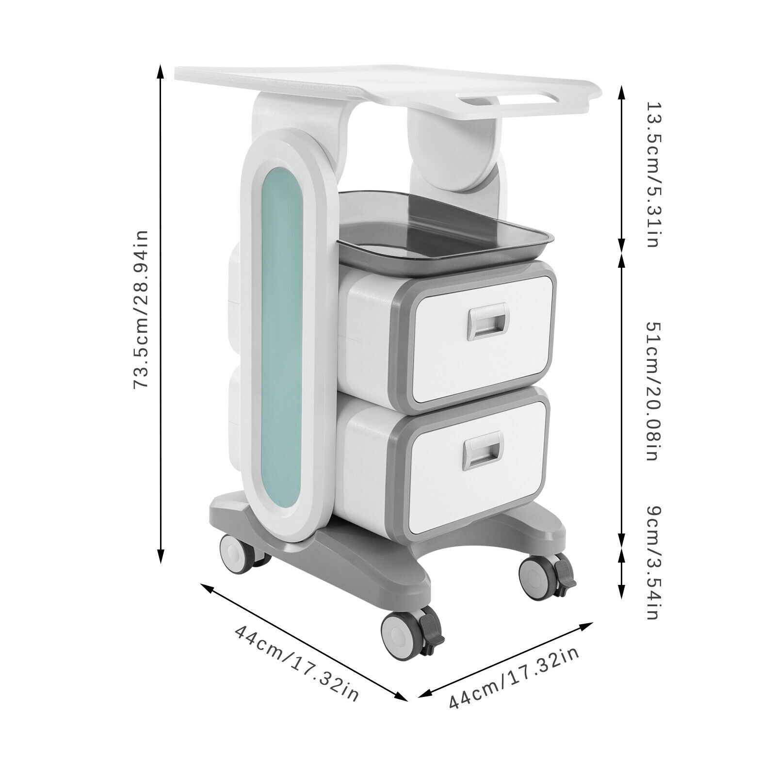 Dental Cabinet Mobile Cart 2 Drawers Stainless Steel Storage Cabinet with wheels