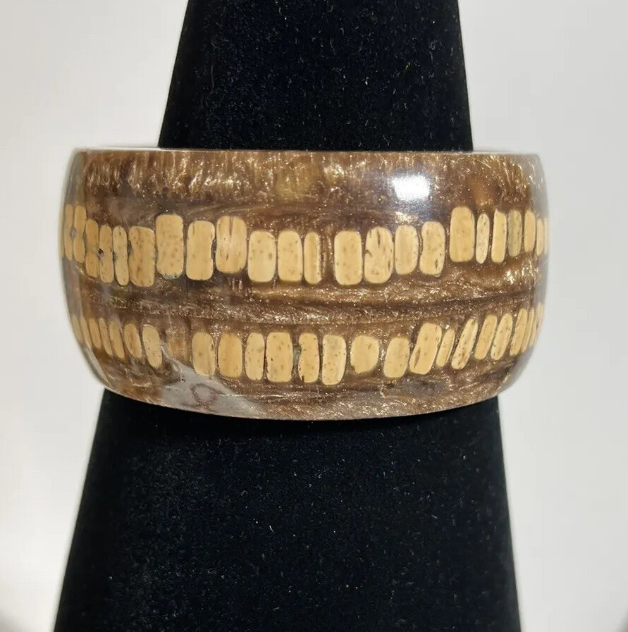 Wood Or Cork In Resin With Metal Flake Cuff Bracelet READ