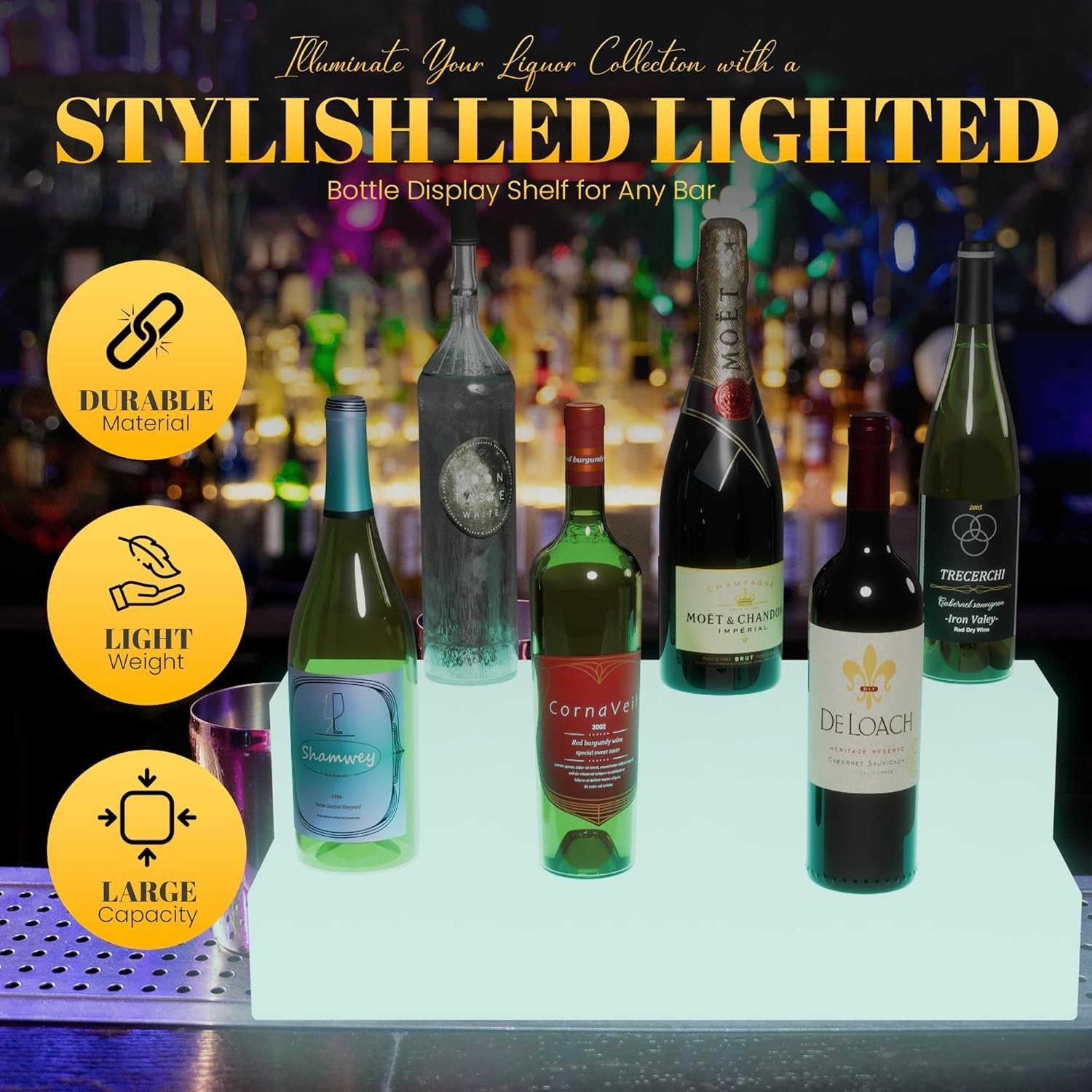 2 Step LED Lighted Shelves Liquor Bar Bottle Display Shelf with Remote Control