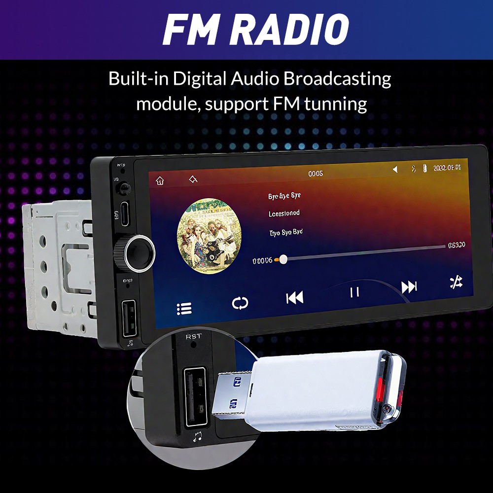 Single 1 Din Car Stereo Wireless CarPlay 6.8" Touchscreen Bluetooth Radio FM USB