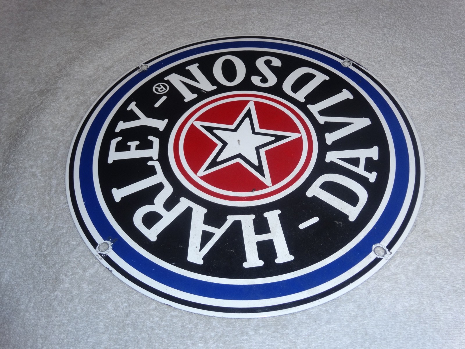 VINTAGE HARLEY DAVIDSON MOTORCYCLE 11 1/4" PORCELAIN METAL GASOLINE OIL HOG SIGN