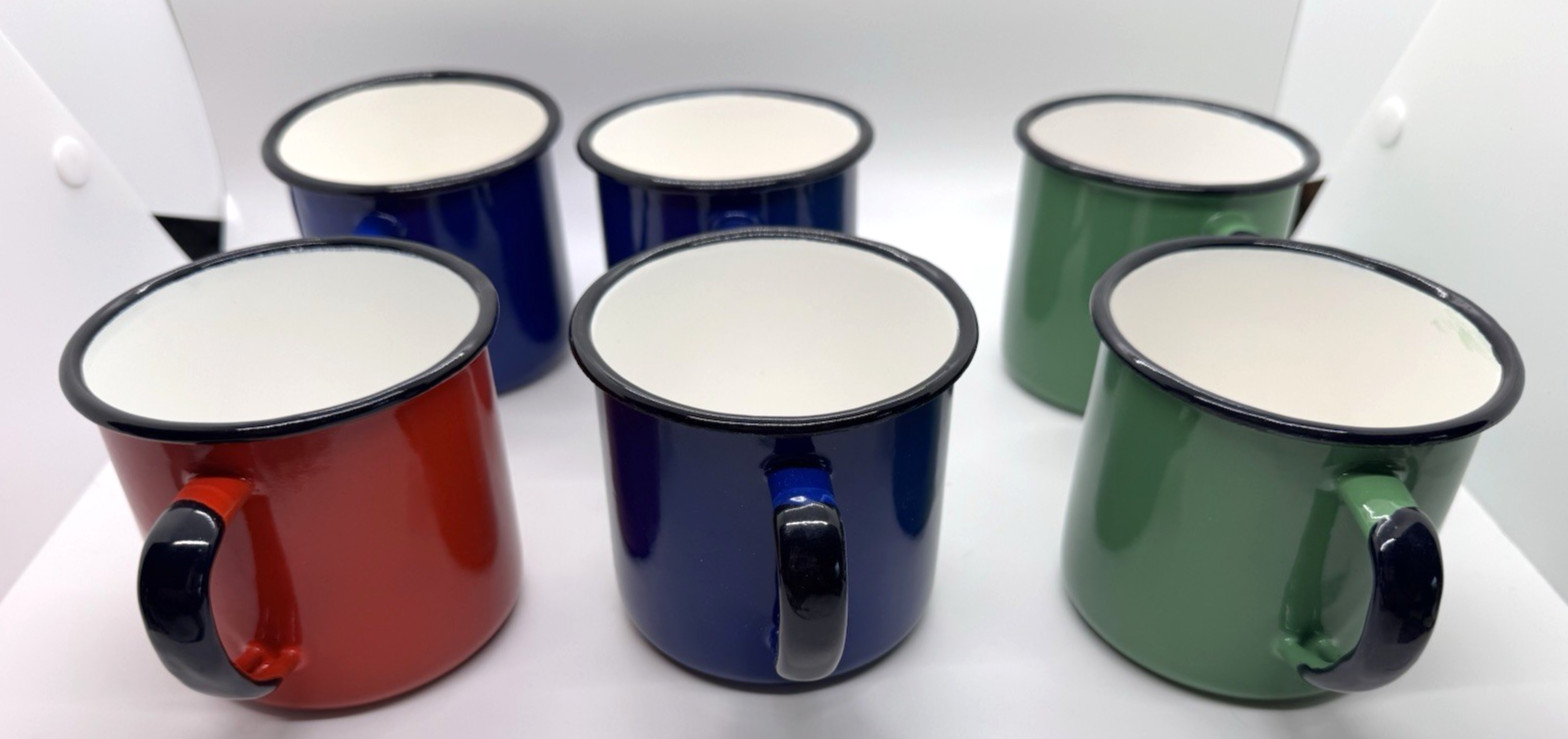 Vintage Red Blue Green Enamel Mug - Made in Poland - Size 8 - MCM