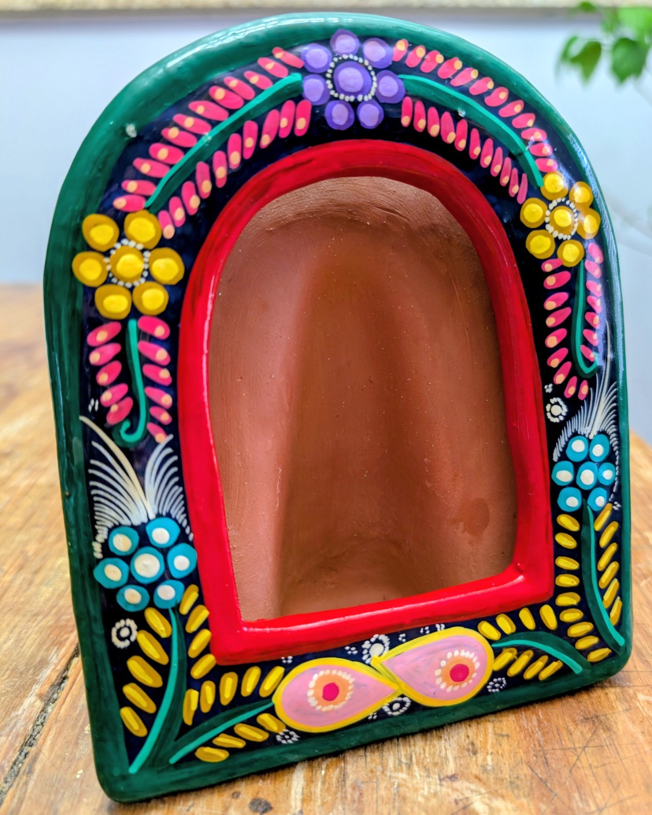 Vintage Terracotta Picture Frames Hand Painted Arch Mexico Vibrant Folk Art
